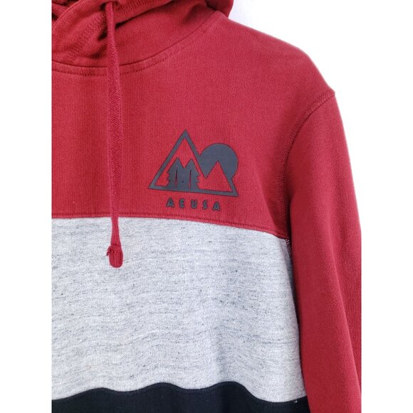 American Eagle Hooded Sweatshirt Men's Size Medium Red Color Block - Picture 3 of 8